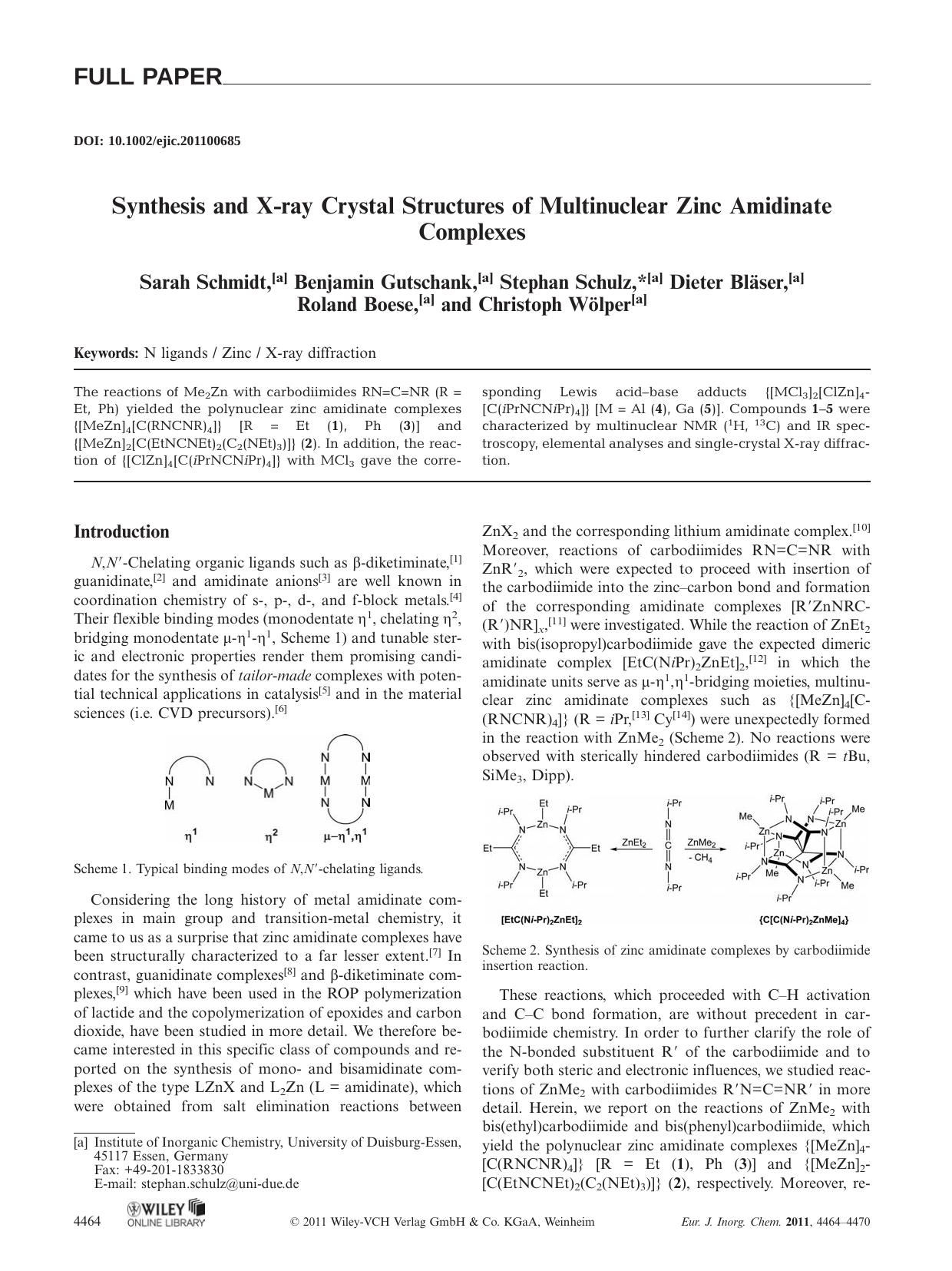 Synthesis and Xray Crystal Structures of Multinuclear Zinc Amidinate Complexes by Unknown