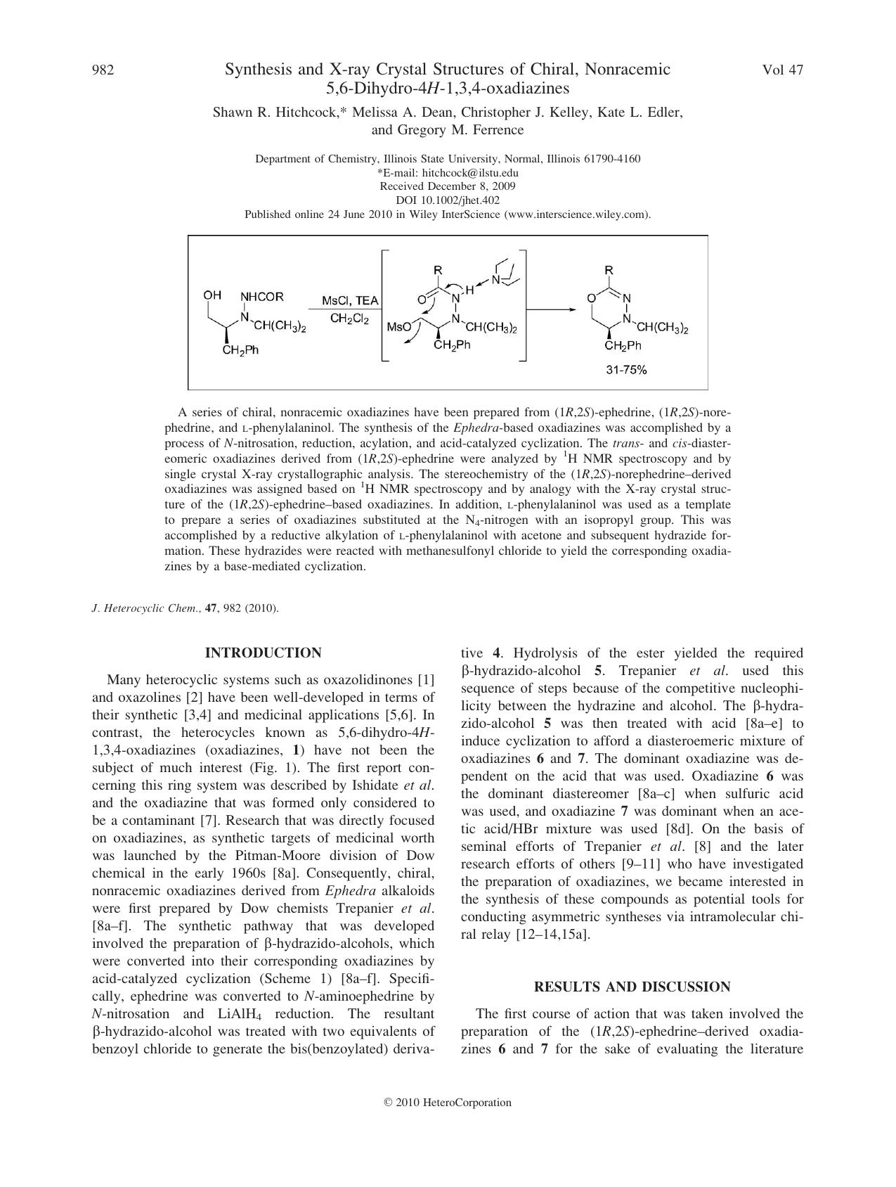 Synthesis and Xray crystal structures of chiral, nonracemic 5,6dihydro4H1,3,4oxadiazines by Unknown
