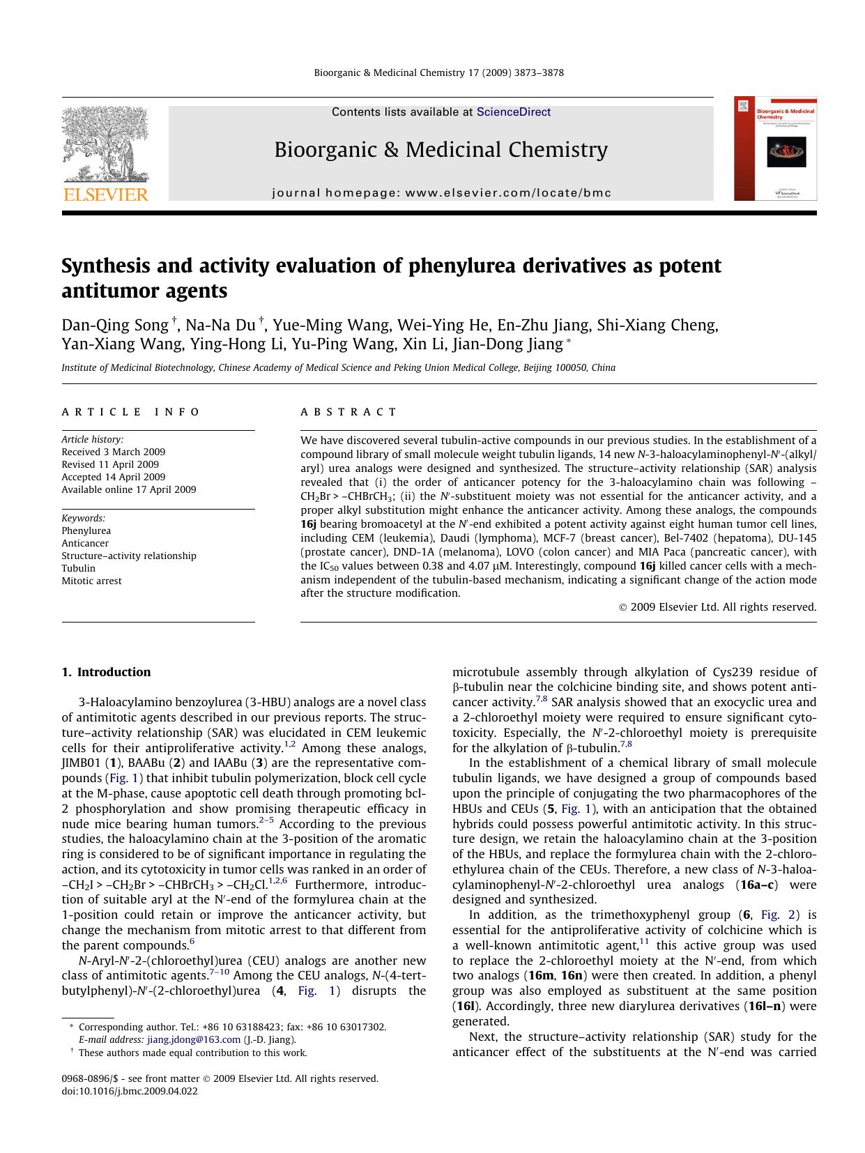 Synthesis and activity evaluation of phenylurea derivatives as potent antitumor agents by unknow