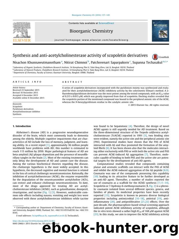 Synthesis and anti-acetylcholinesterase activity of scopoletin derivatives by Nisachon Khunnawutmanotham & Nitirat Chimnoi & Patchreenart Saparpakorn & Supanna Techasakul