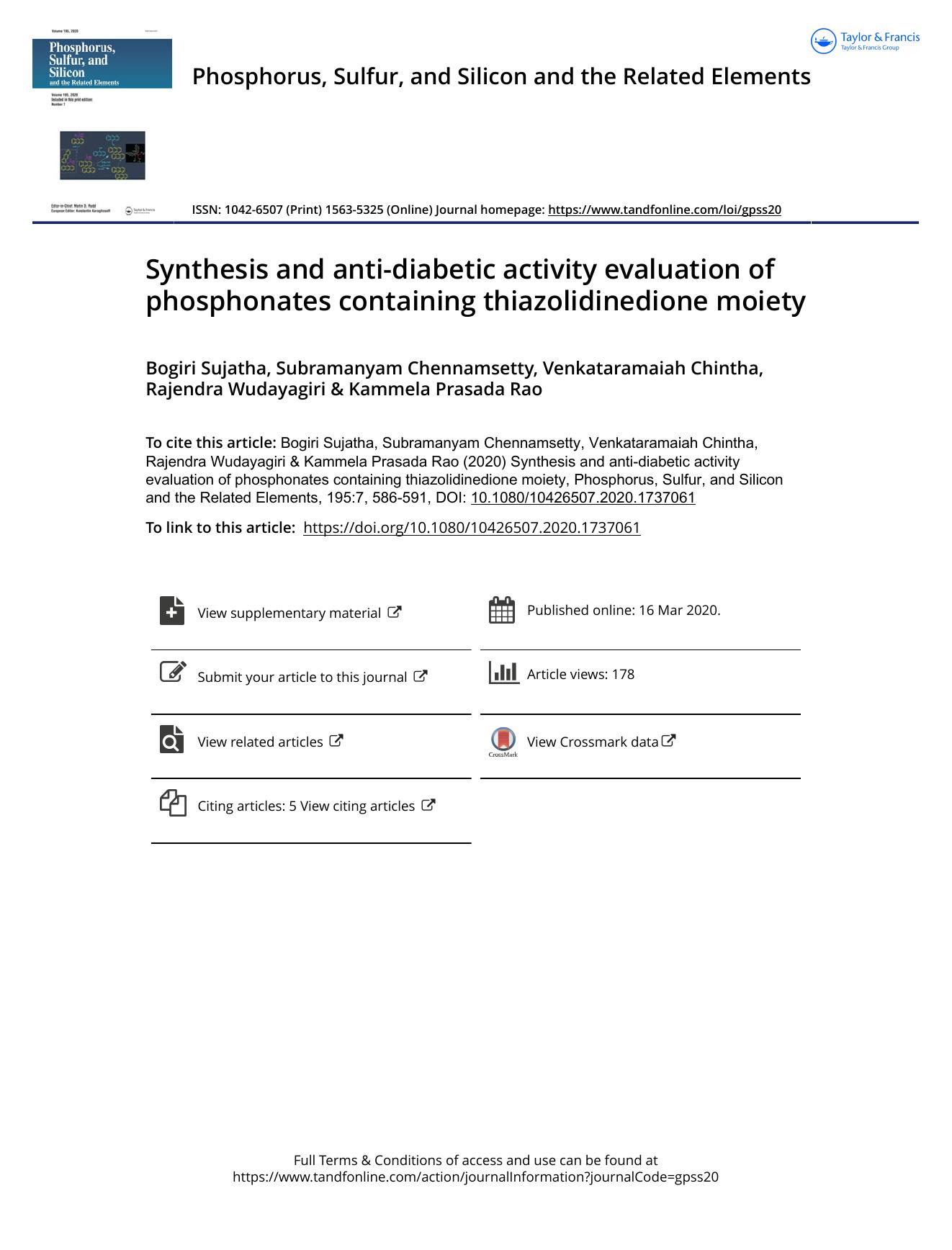 Synthesis and anti-diabetic activity evaluation of phosphonates containing thiazolidinedione moiety by unknow