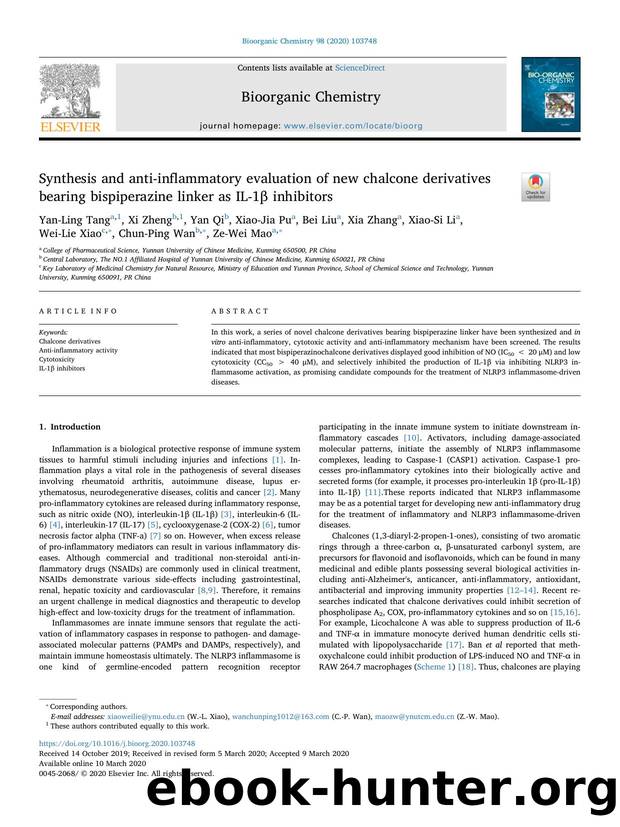 Synthesis and anti-inflammatory evaluation of new chalcone derivatives bearing bispiperazine linker as IL-1Î² inhibitors by unknow