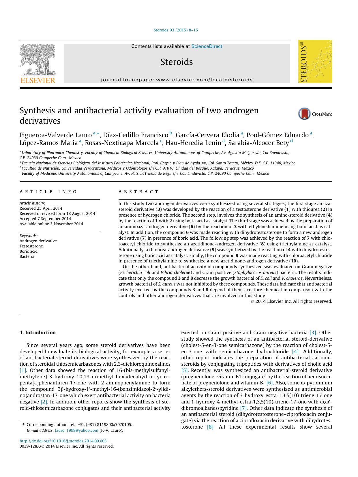 Synthesis and antibacterial activity evaluation of two androgen derivatives by unknow