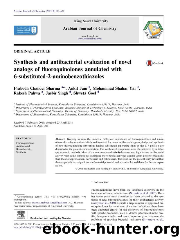 Synthesis and antibacterial evaluation of novel analogs of fluoroquinolones annulated with 6-substituted-2-aminobenzothiazoles by unknow
