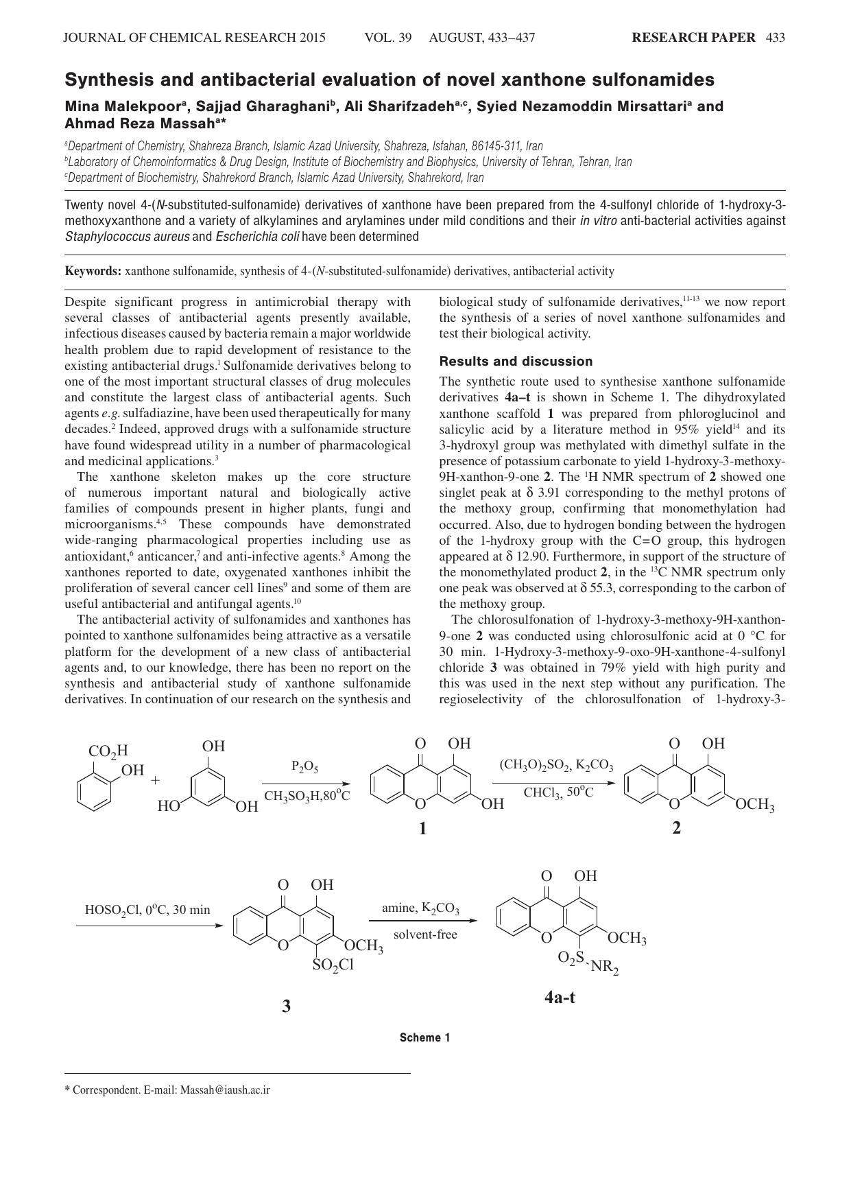 Synthesis and antibacterial evaluation of novel xanthone sulfonamides by unknow