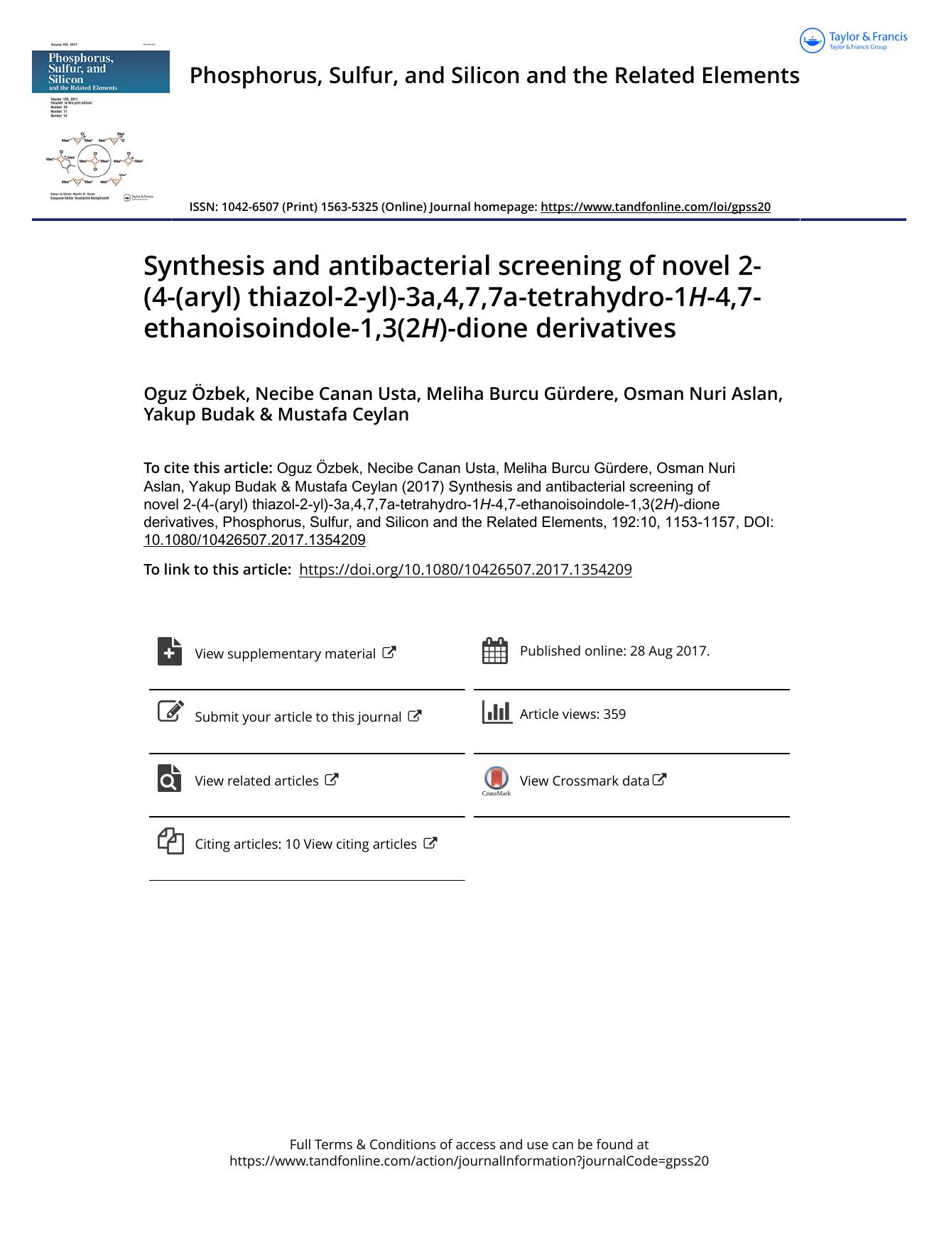 Synthesis and antibacterial screening of novel 2-(4-(aryl) thiazol-2-yl)-3a,4,7,7a-tetrahydro-1H-4,7-ethanoisoindole-1,3(2H)-dione derivatives by unknow