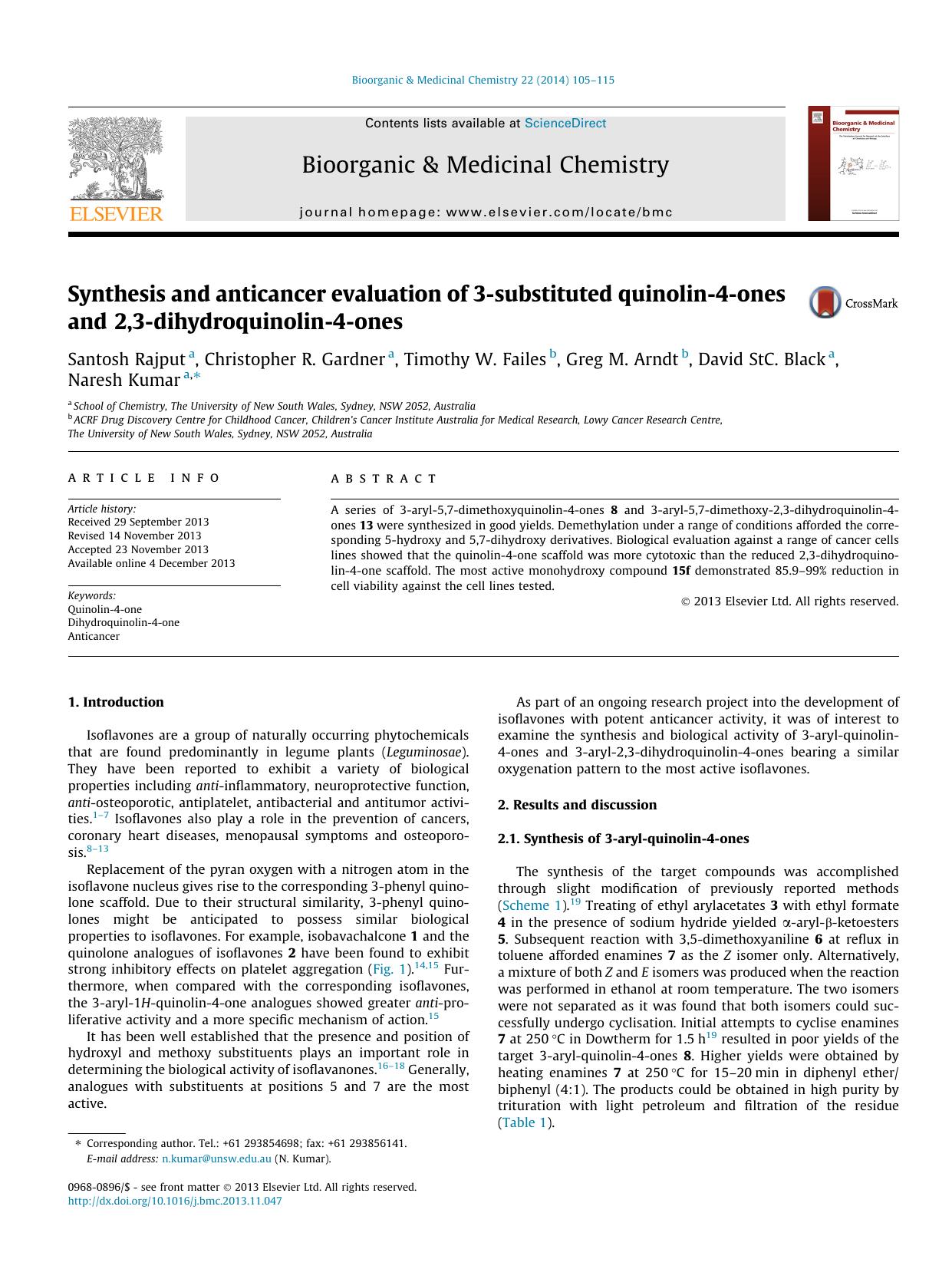 Synthesis and anticancer evaluation of 3-substituted quinolin-4-ones and 2,3-dihydroquinolin-4-ones by unknow