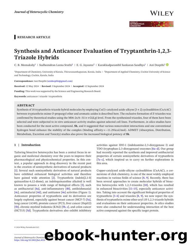 Synthesis and anticancer evaluation of tryptanthrinâ1,2,3âtriazole hybrids by Unknown