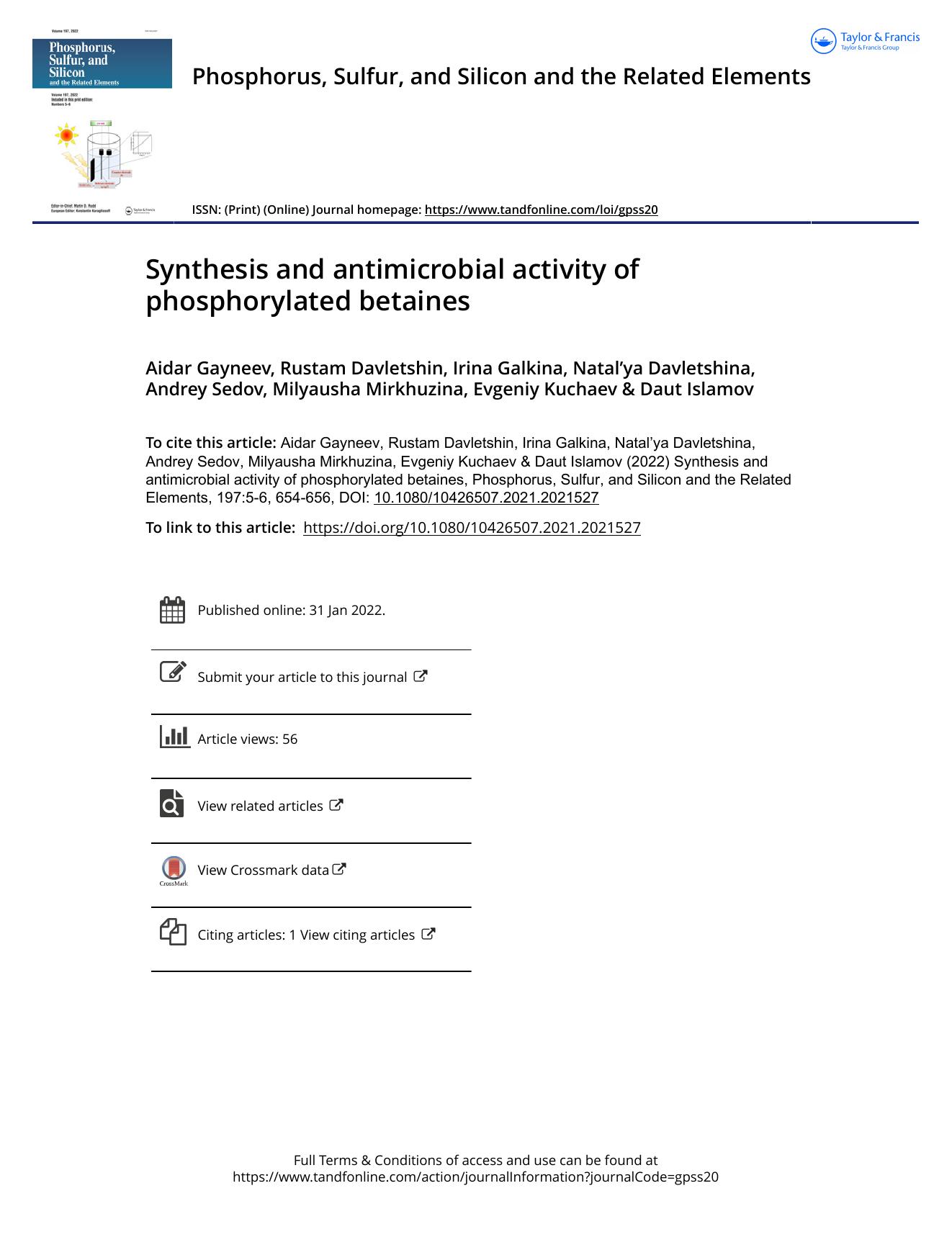 Synthesis and antimicrobial activity of phosphorylated betaines by unknow