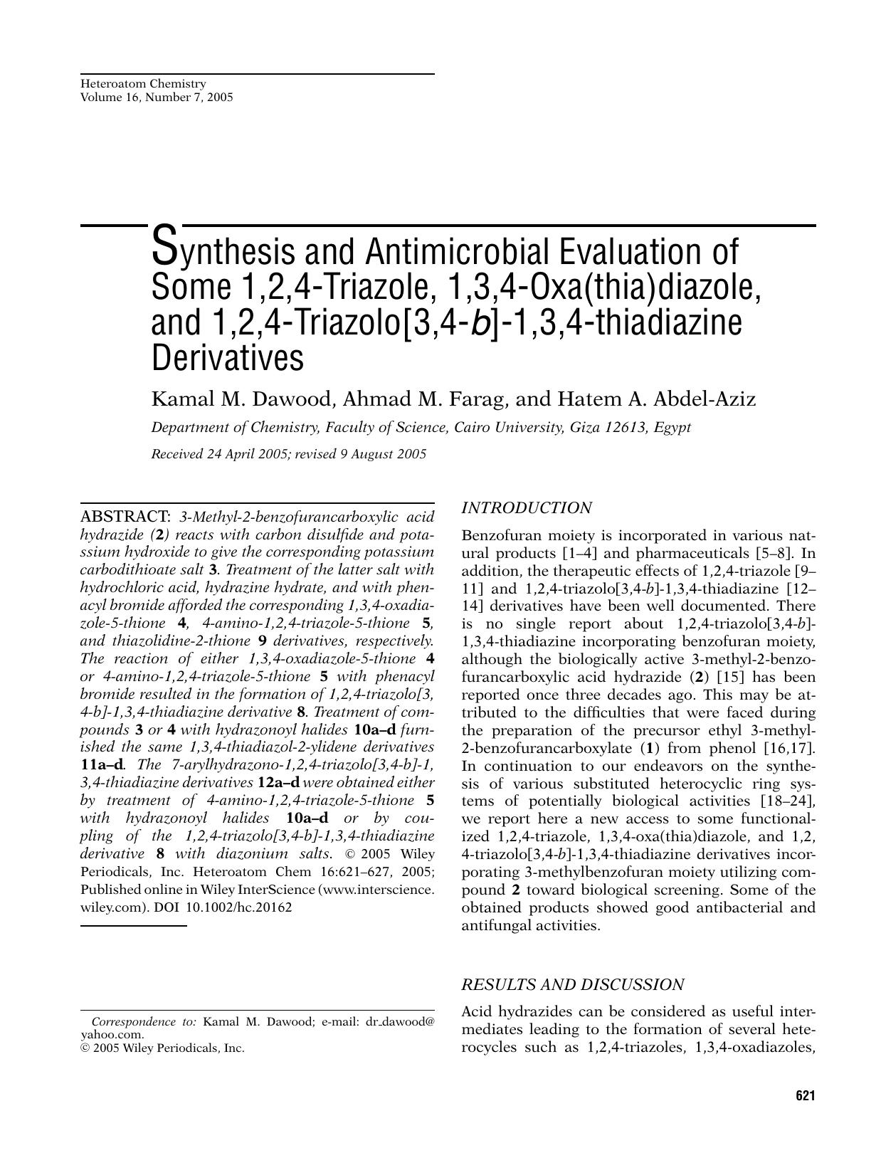 Synthesis and antimicrobial evaluation of some 1,2,4-triazole, 1,3,4-oxa(thia)diazole, and 1,2,4-triazolo[3,4-b]-1,3,4-thiadiazine derivatives by jvp
