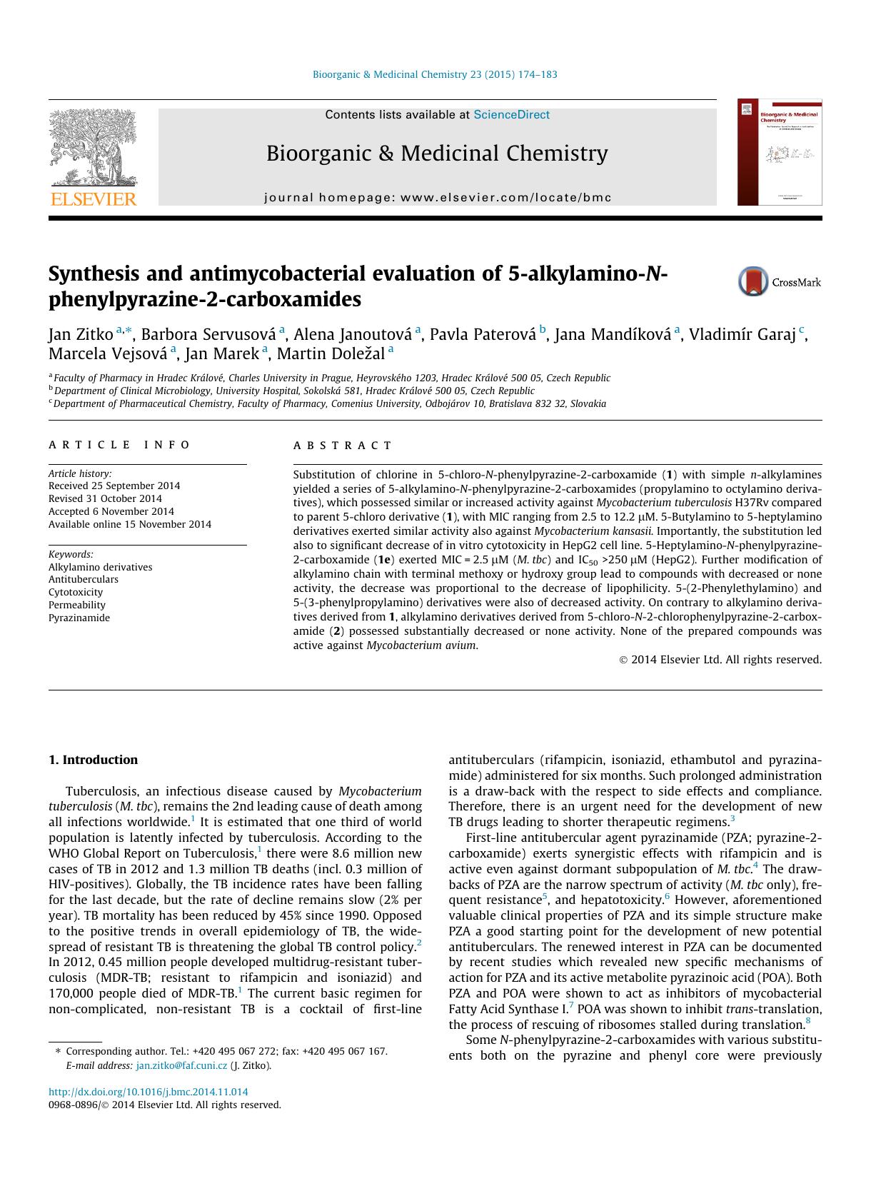 Synthesis and antimycobacterial evaluation of 5-alkylamino-N-phenylpyrazine-2-carboxamides by unknow
