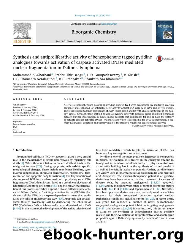 Synthesis and antiproliferative activity of benzophenone tagged pyridine analogues towards activation of caspase activated DNase mediated nuclear fragmentation in DaltonÃ¢â¬â¢s lymphoma by unknow