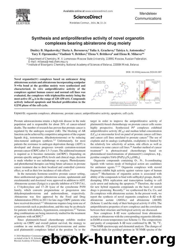 Synthesis and antiproliferative activity of novel organotin complexes bearing abiraterone drug moiety by unknow