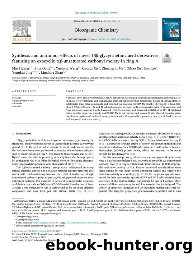 Synthesis and antitumor effects of novel 18Î²-glycyrrhetinic acid derivatives featuring an exocyclic Î±,Î²-unsaturated carbonyl moiety in ring A by unknow