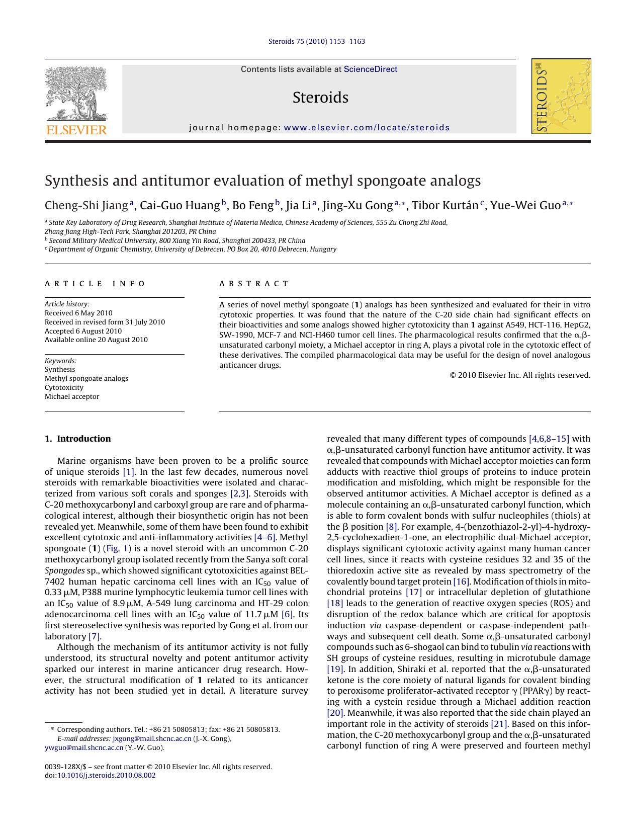 Synthesis and antitumor evaluation of methyl spongoate analogs by Cheng-Shi Jiang