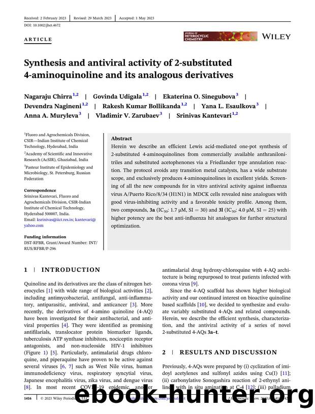 Synthesis and antiviral activity of 2âsubstituted 4âaminoquinoline and its analogous derivatives. by Unknown