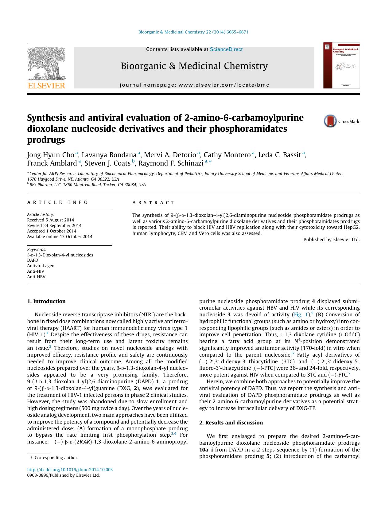 Synthesis and antiviral evaluation of 2-amino-6-carbamoylpurine dioxolane nucleoside derivatives and their phosphoramidates prodrugs by unknow