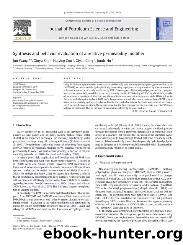 Synthesis and behavior evaluation of a relative permeability modifier by Jun Wang & Xiuyu Zhu & Huiying Guo & Xiyan Gong & Junde Hu