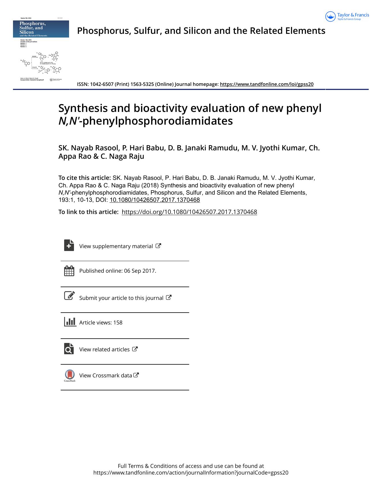 Synthesis and bioactivity evaluation of new phenyl N,N-phenylphosphorodiamidates by unknow