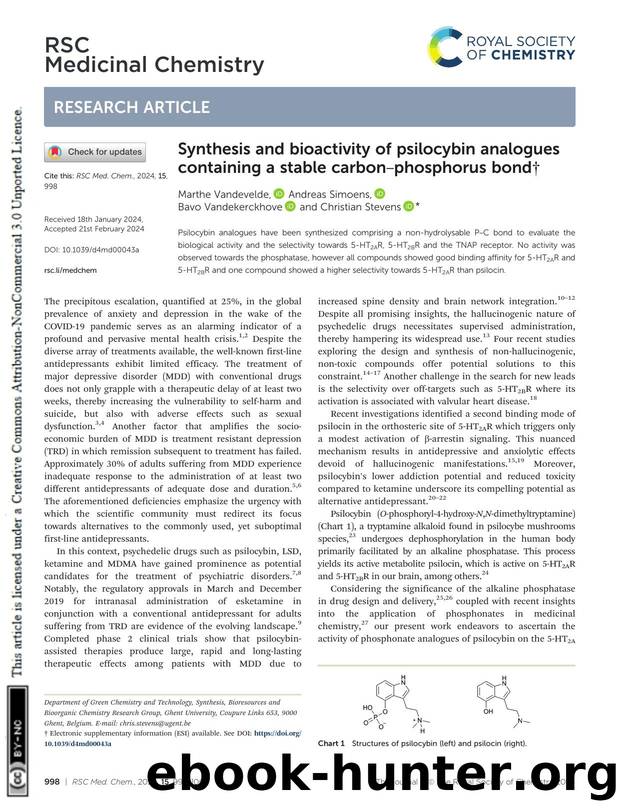 Synthesis and bioactivity of psilocybin analogues containing a stable carbonâphosphorus bond by Marthe Vandevelde & Andreas Simoens & Bavo Vandekerckhove & Christian Stevens