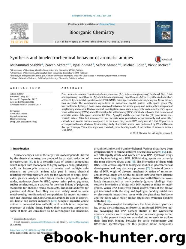 Synthesis and bioelectrochemical behavior of aromatic amines by Muhammad Shabbir & Zareen Akhter & Iqbal Ahmad & Safeer Ahmed & Michael Bolte & Vickie McKee