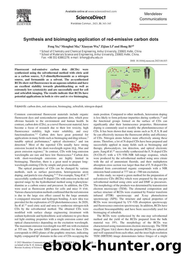 Synthesis and bioimaging application of red-emissive carbon dots by Feng Yu & Menghui Ma & Xiaoyan Wu & Zijian Li & Hong Bi
