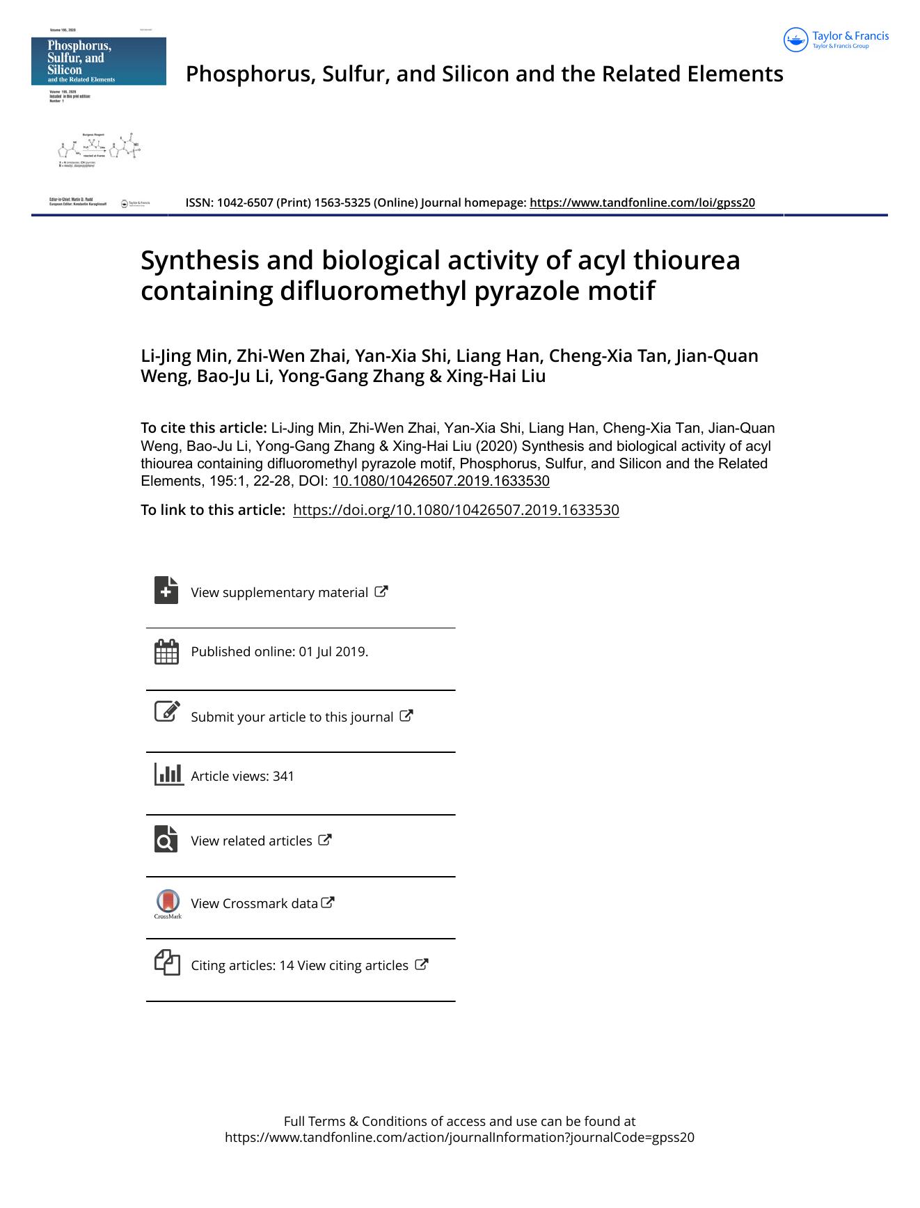 Synthesis and biological activity of acyl thiourea containing difluoromethyl pyrazole motif by unknow