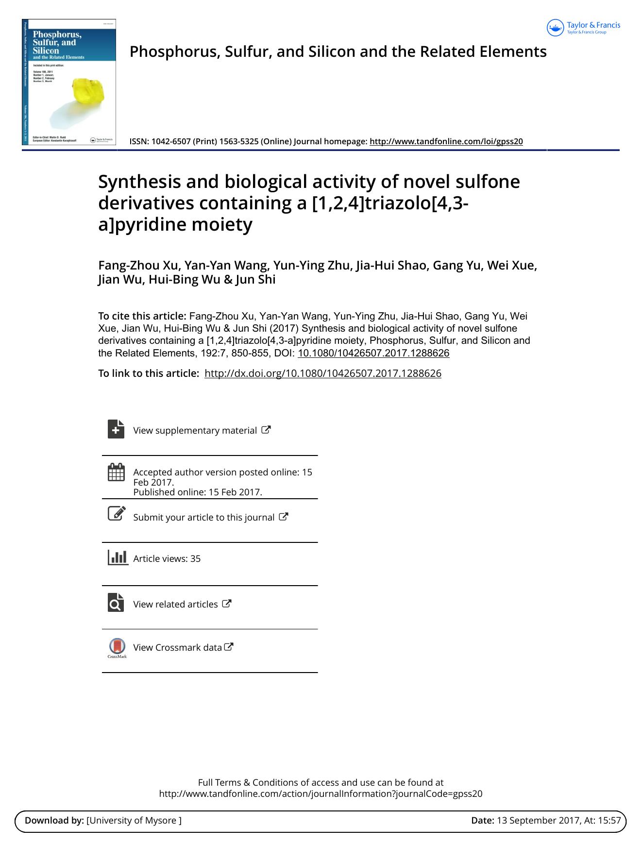 Synthesis and biological activity of novel sulfone derivatives containing a [1,2,4]triazolo[4,3-a]pyridine moiety by unknow
