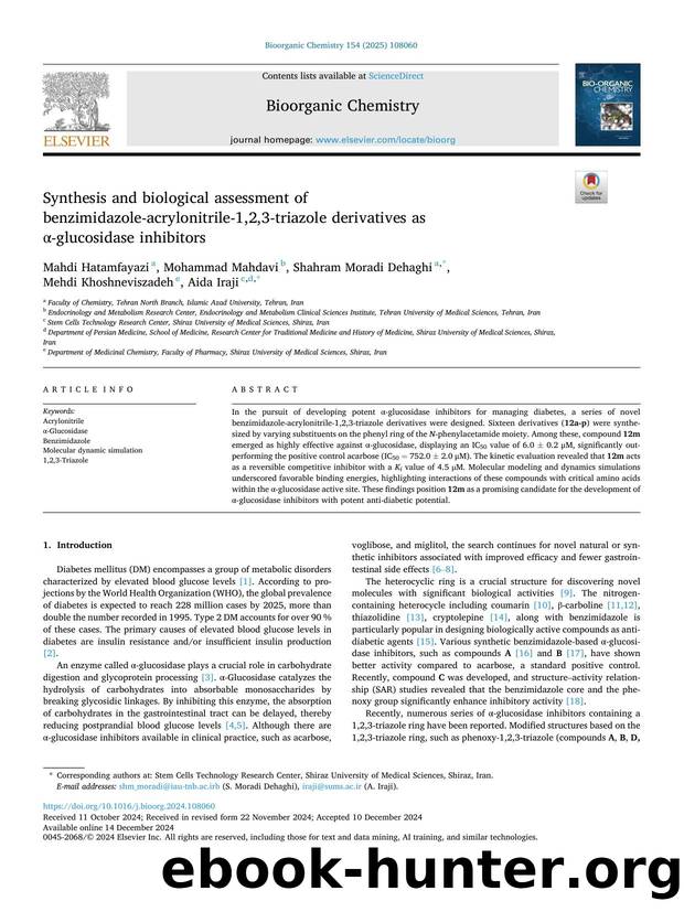 Synthesis and biological assessment of benzimidazole-acrylonitrile-1,2,3-triazole derivatives as Î±-glucosidase inhibitors by Mahdi Hatamfayazi & Mohammad Mahdavi & Shahram Moradi Dehaghi & Mehdi Khoshneviszadeh & Aida Iraji