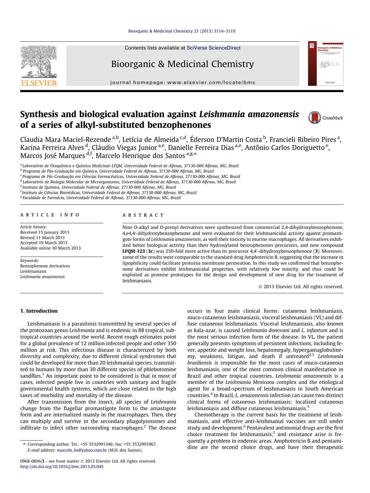 Synthesis and biological evaluation against Leishmania amazonensis of a series of alkyl-substituted benzophenones by unknow
