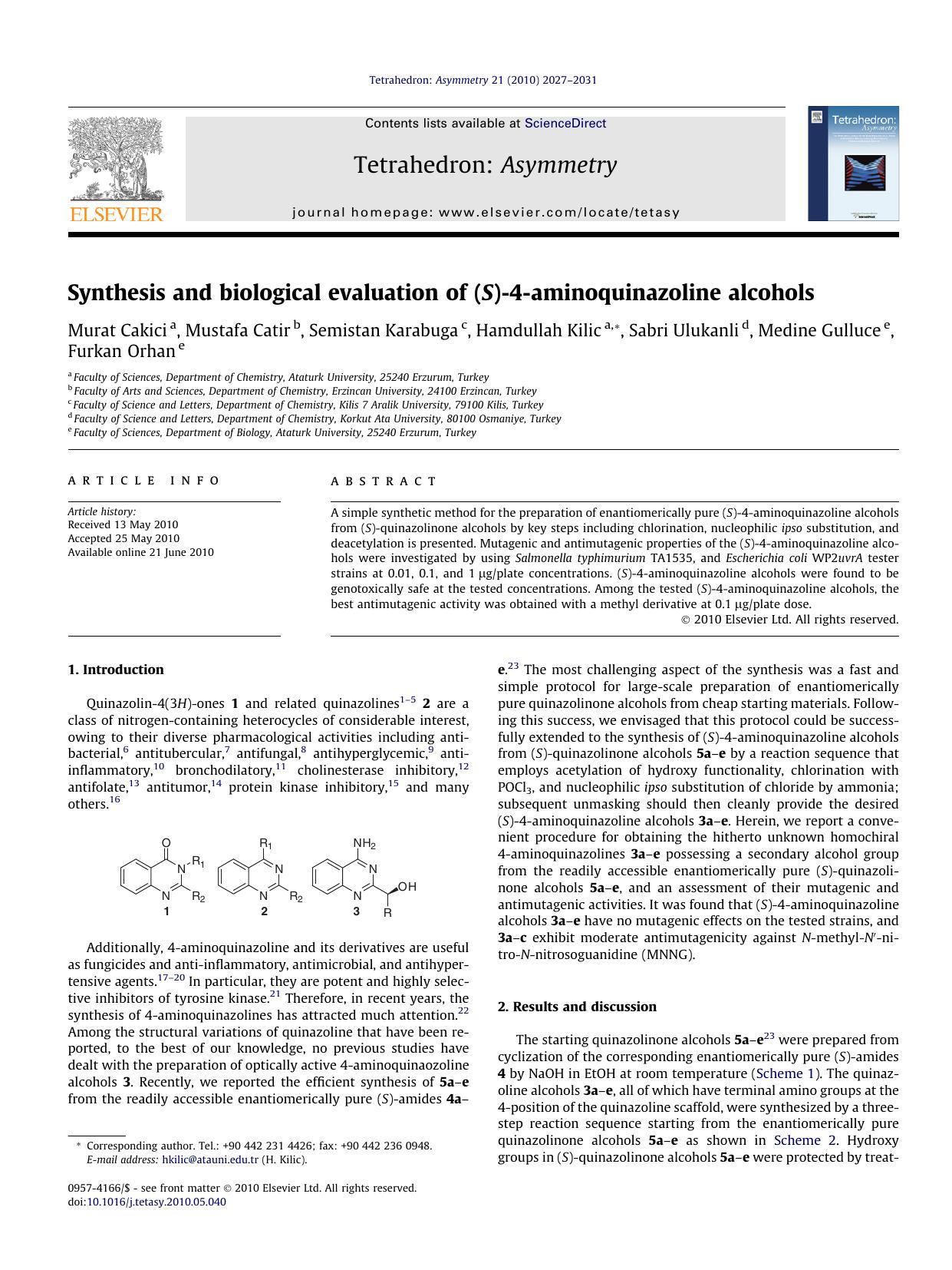 Synthesis and biological evaluation of (S)-4-aminoquinazoline alcohols by unknow