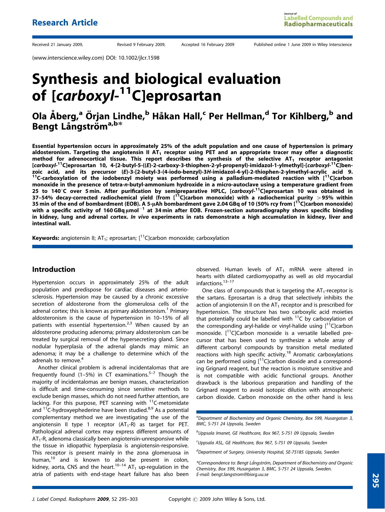 Synthesis and biological evaluation of [carboxyl-11C]eprosartan by Unknown