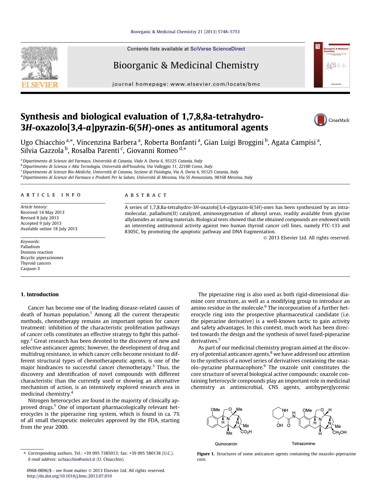 Synthesis and biological evaluation of 1,7,8,8a-tetrahydro-3H-oxazolo[3,4-a]pyrazin-6(5H)-ones as antitumoral agents by unknow