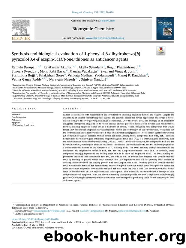 Synthesis and biological evaluation of 1-phenyl-4,6-dihydrobenzo[ b ]pyrazolo[3,4- d ]azepin-5(1 H )-onethiones as anticancer agents by unknow