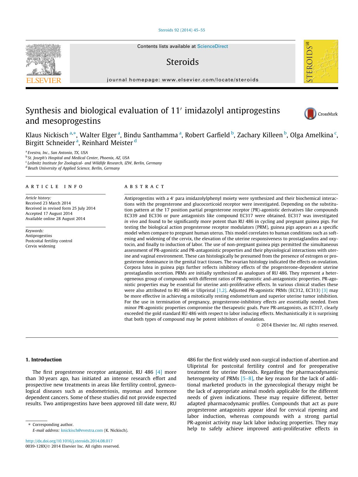 Synthesis and biological evaluation of 11â€² imidazolyl antiprogestins and mesoprogestins by unknow