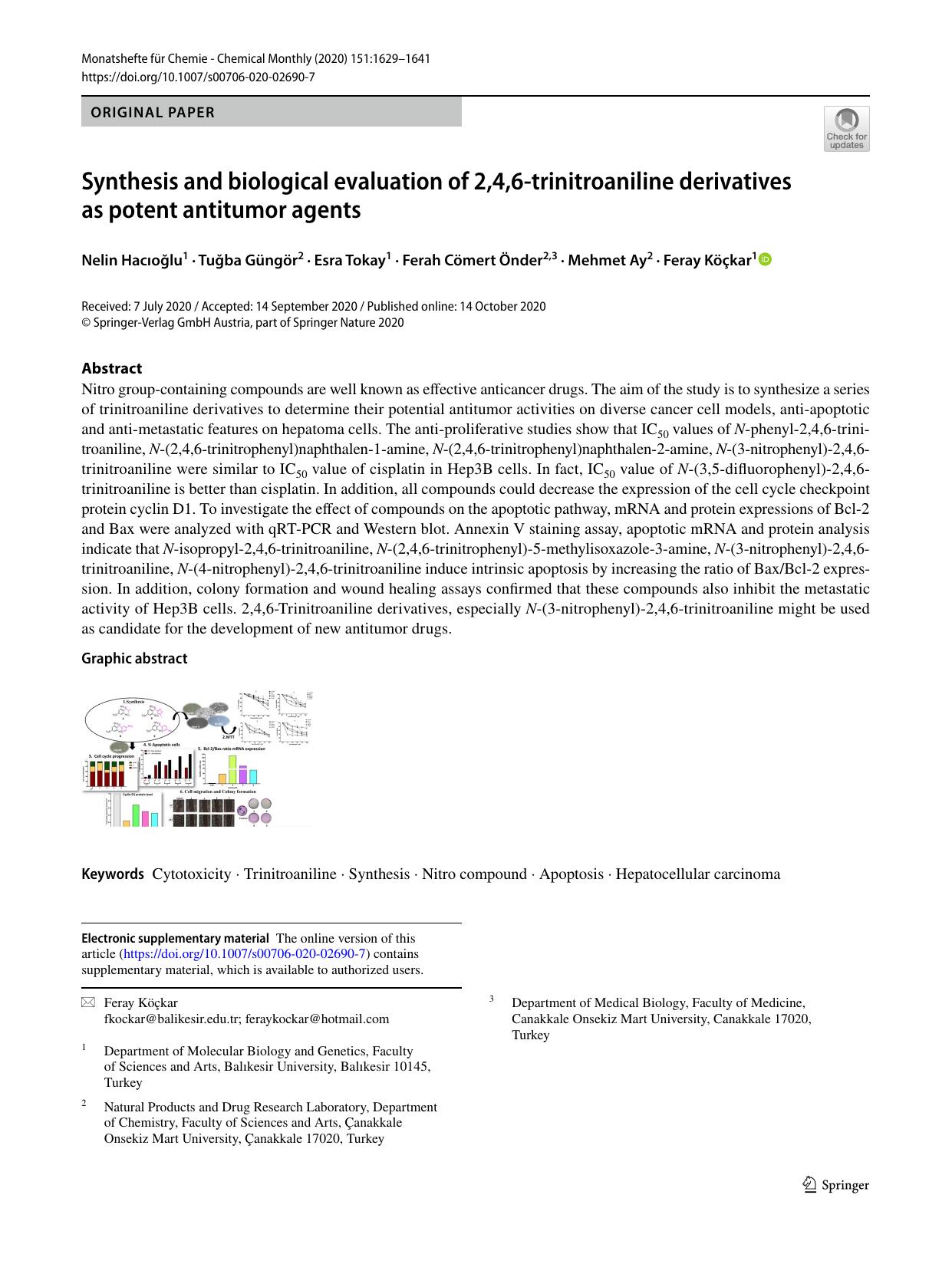 Synthesis and biological evaluation of 2,4,6-trinitroaniline derivatives as potent antitumor agents by unknow