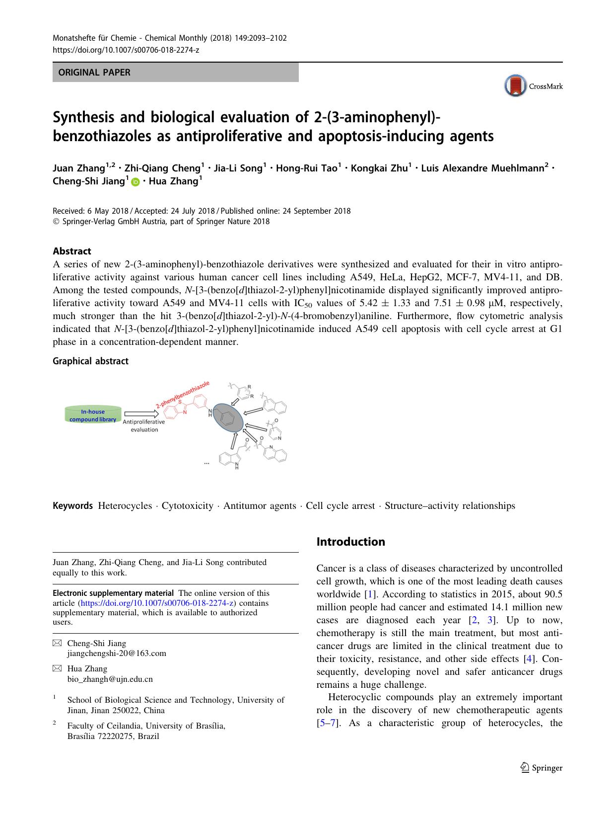 Synthesis and biological evaluation of 2-(3-aminophenyl)-benzothiazoles as antiproliferative and apoptosis-inducing agents by unknow