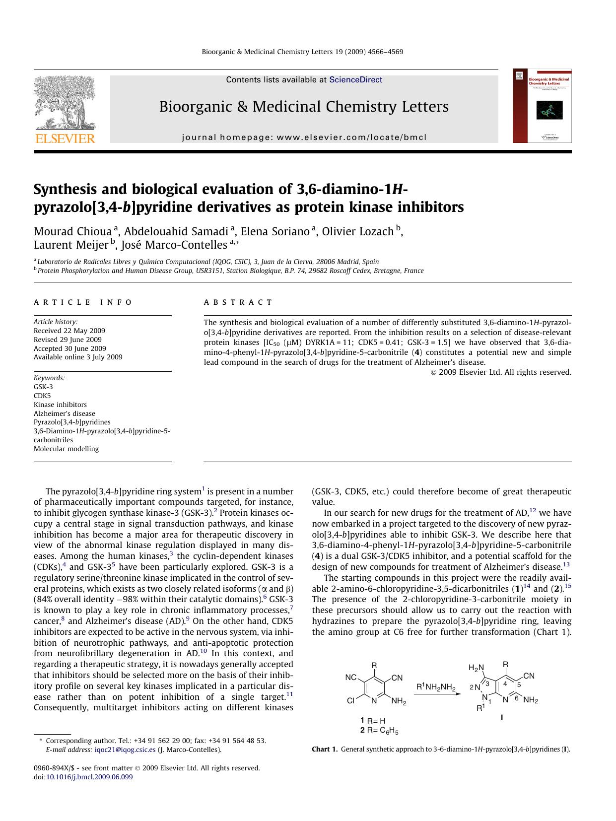 Synthesis and biological evaluation of 3,6-diamino-1H-pyrazolo[3,4-b]pyridine derivatives as protein kinase inhibitors by unknow