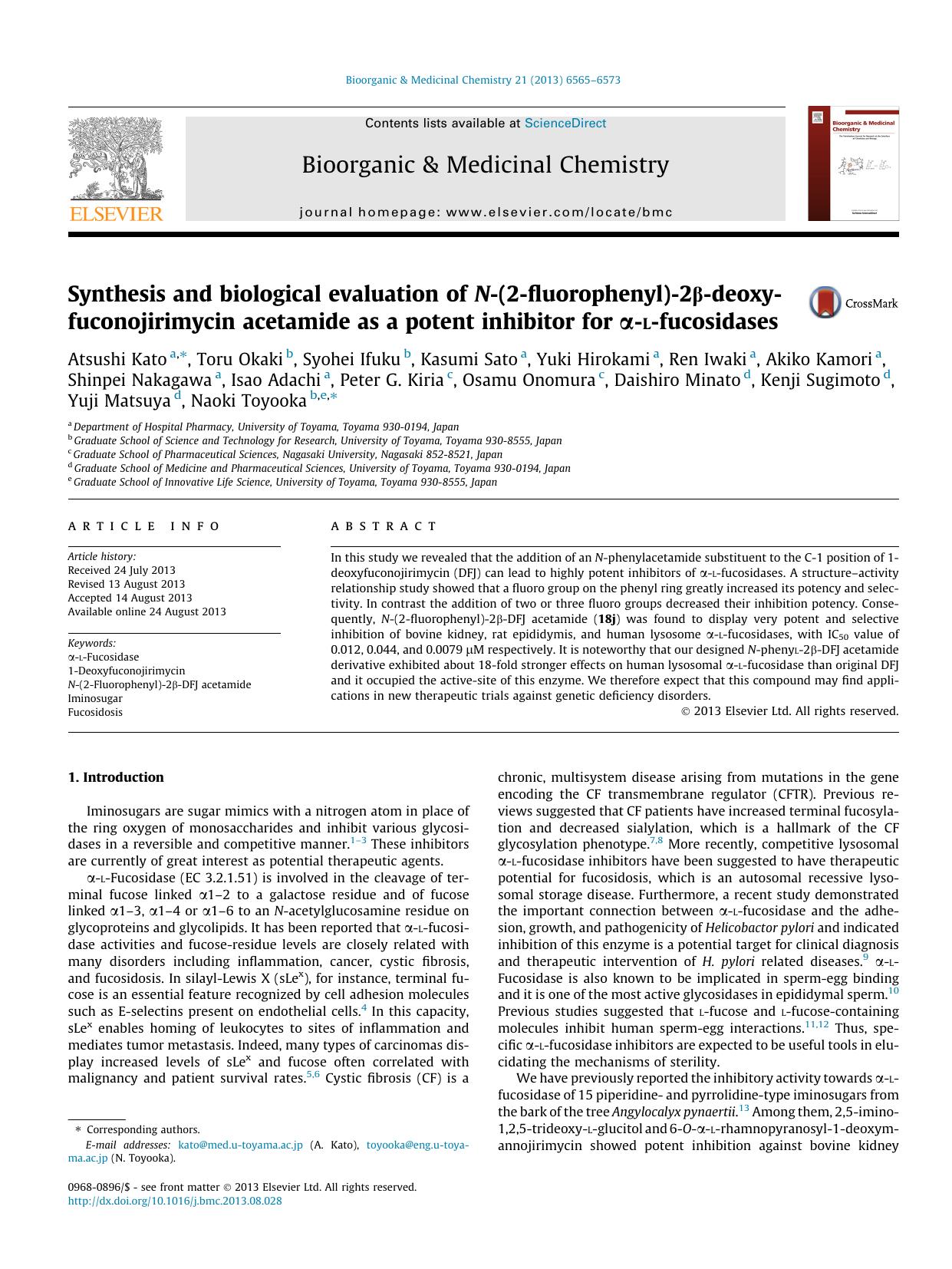 Synthesis and biological evaluation of N-(2-fluorophenyl)-2Î²-deoxyfuconojirimycin acetamide as a potent inhibitor for Î±-l-fucosidases by unknow