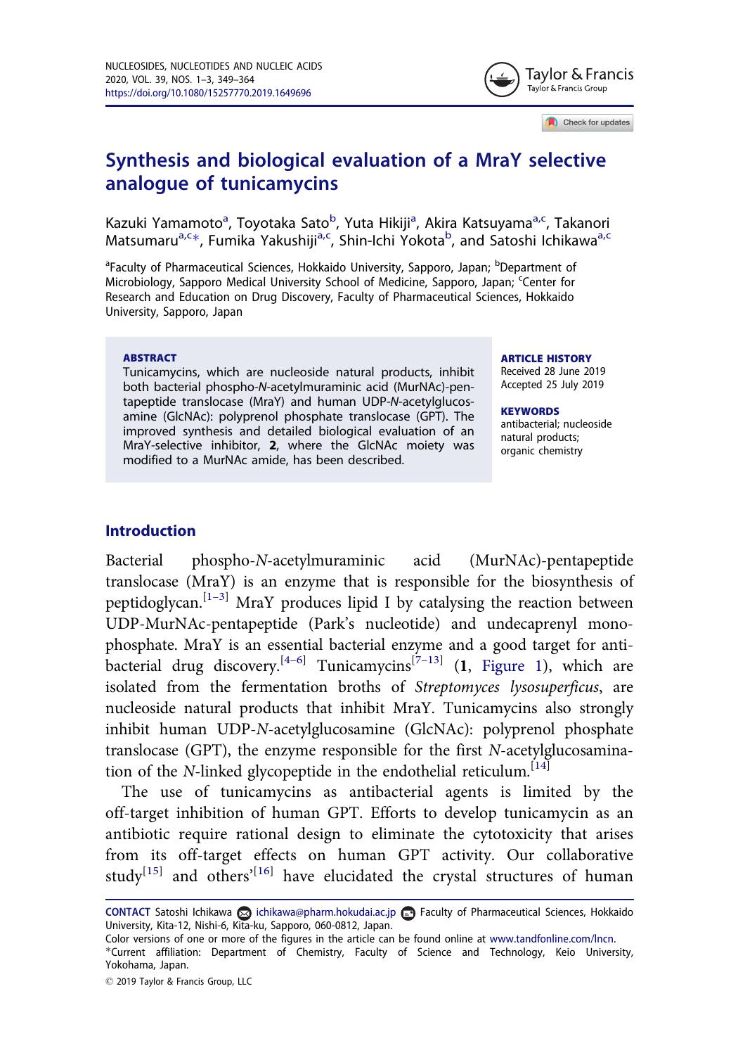 Synthesis and biological evaluation of a MraY selective analogue of tunicamycins by unknow