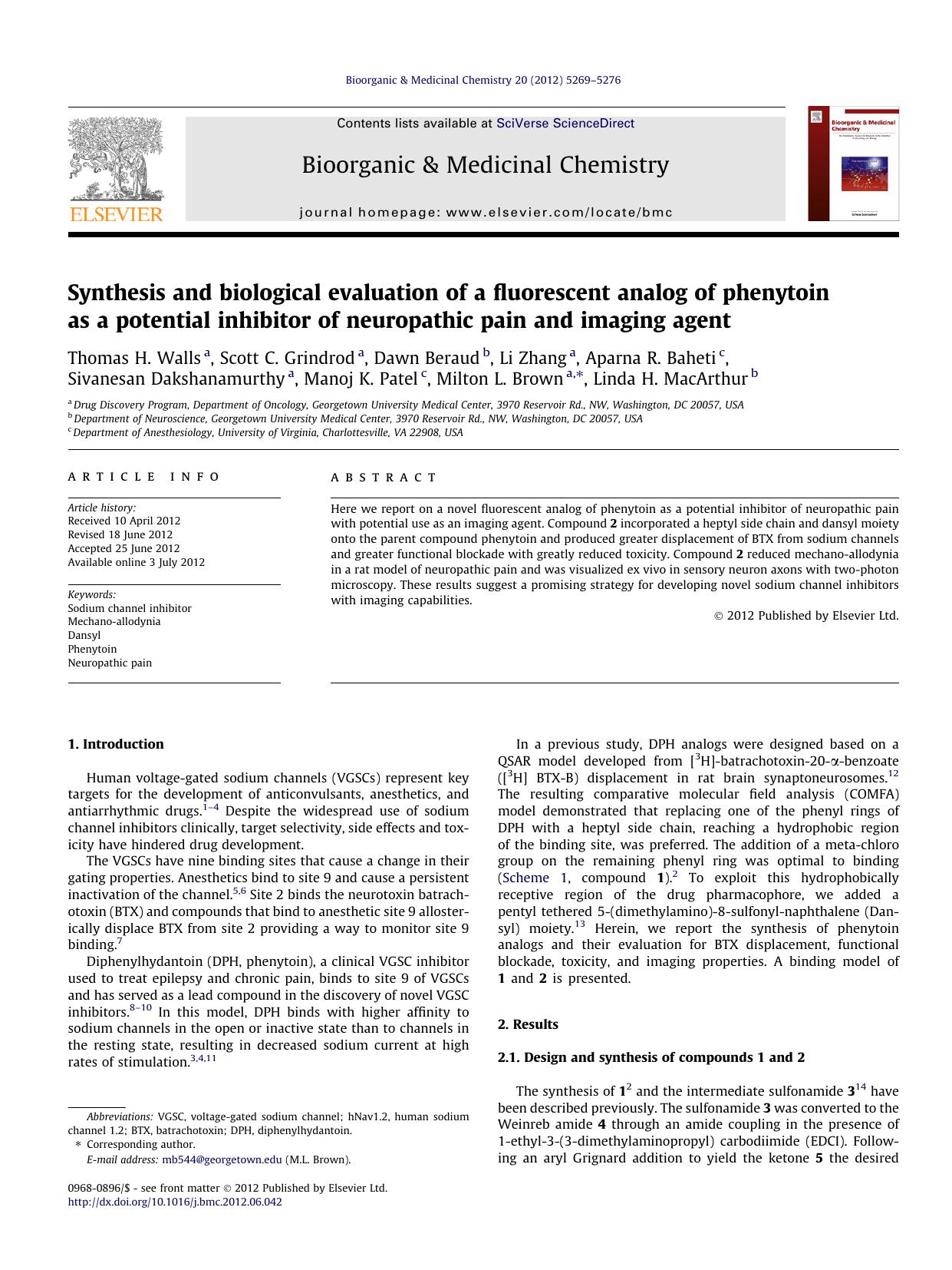 Synthesis and biological evaluation of a fluorescent analog of phenytoin as a potential inhibitor of neuropathic pain and imaging agent by unknow