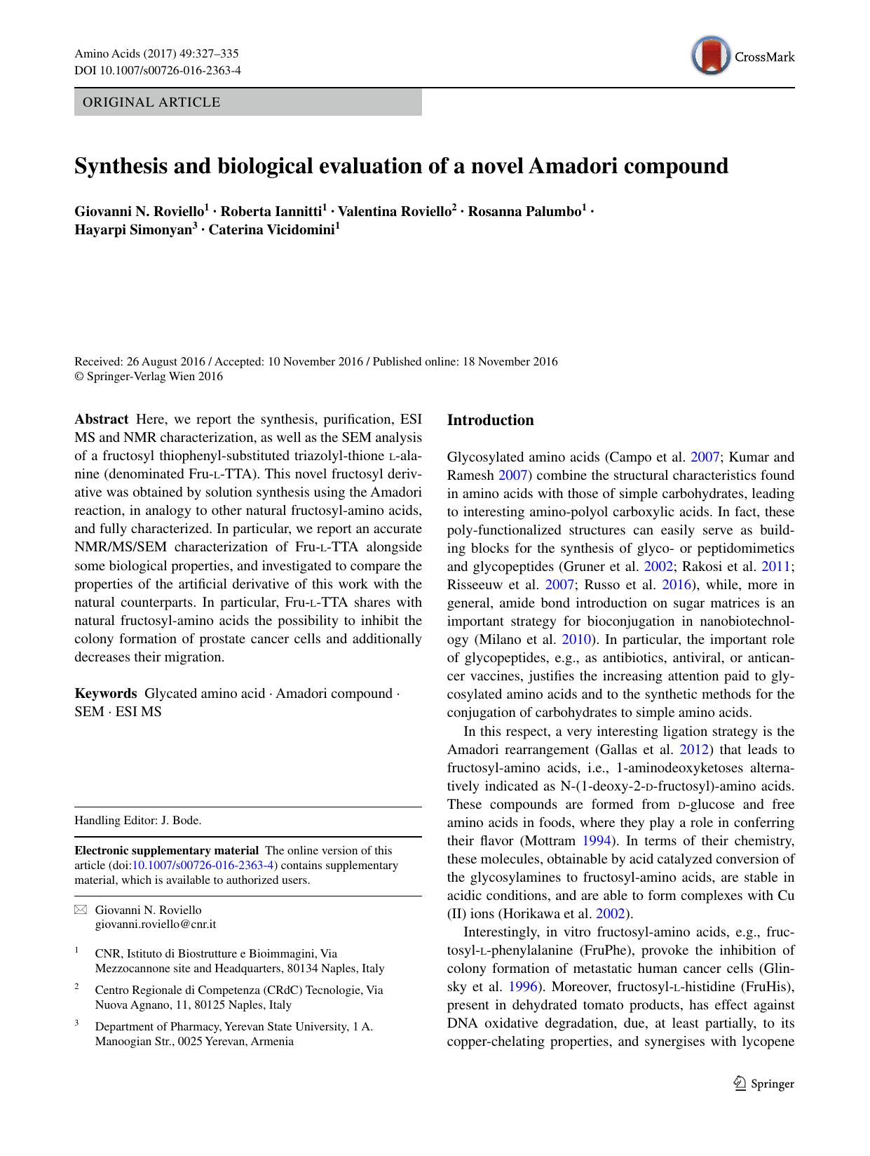 Synthesis and biological evaluation of a novel Amadori compound by unknow