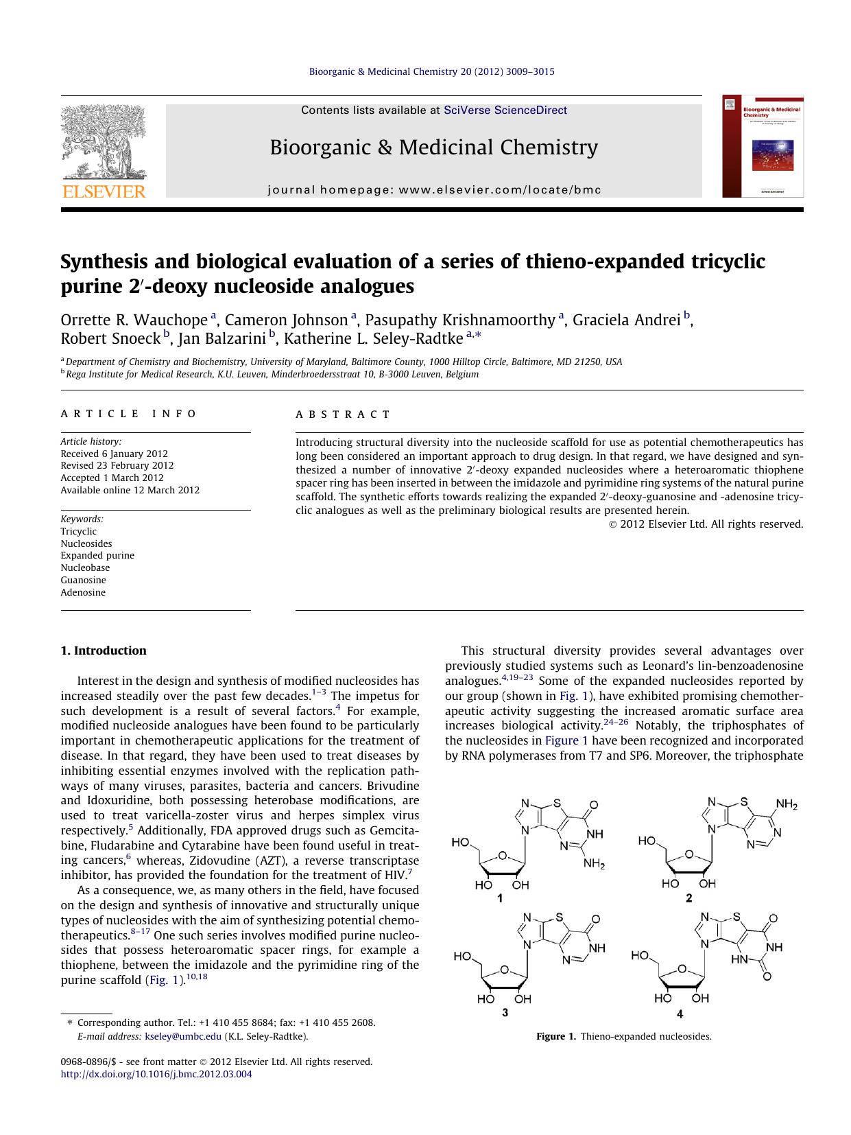 Synthesis and biological evaluation of a series of thieno-expanded tricyclic purine 2Ã¢â¬Â²-deoxy nucleoside analogues by unknow