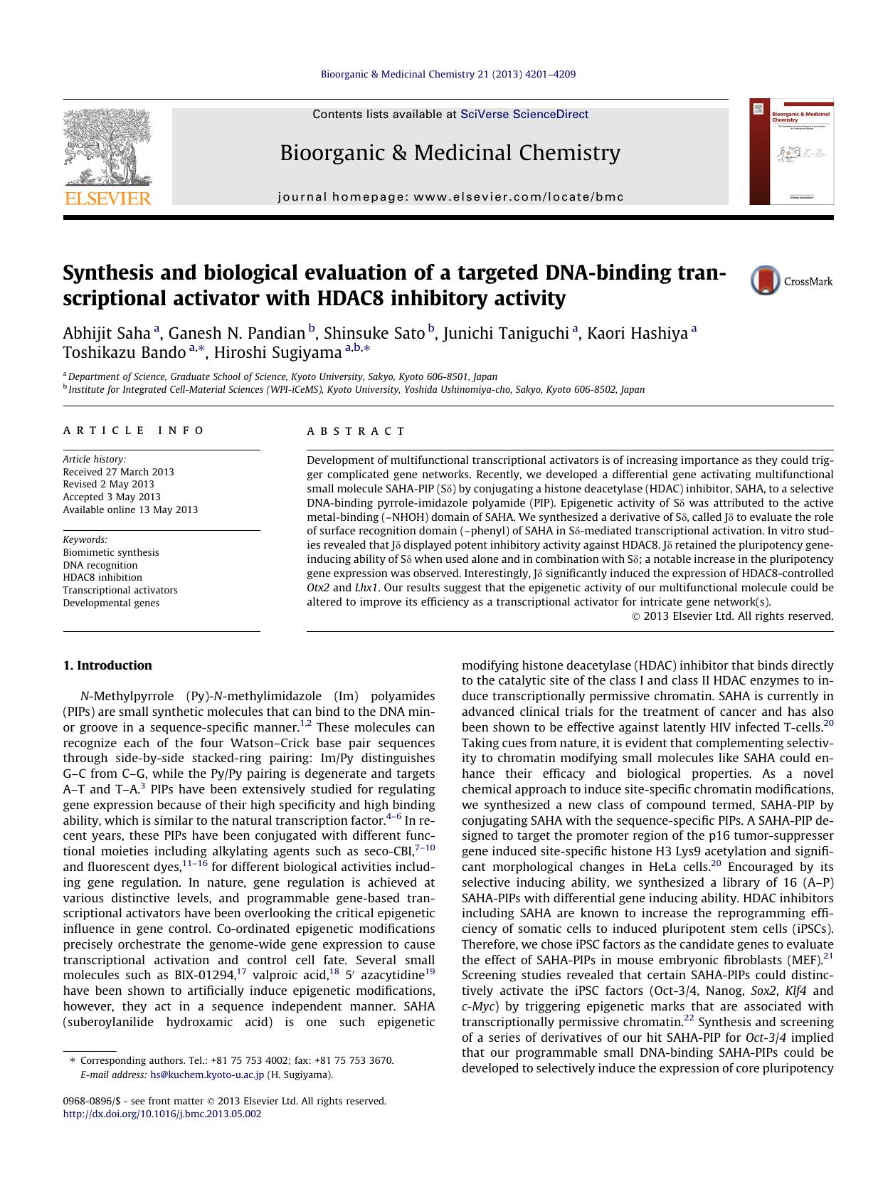 Synthesis and biological evaluation of a targeted DNA-binding transcriptional activator with HDAC8 inhibitory activity by unknow