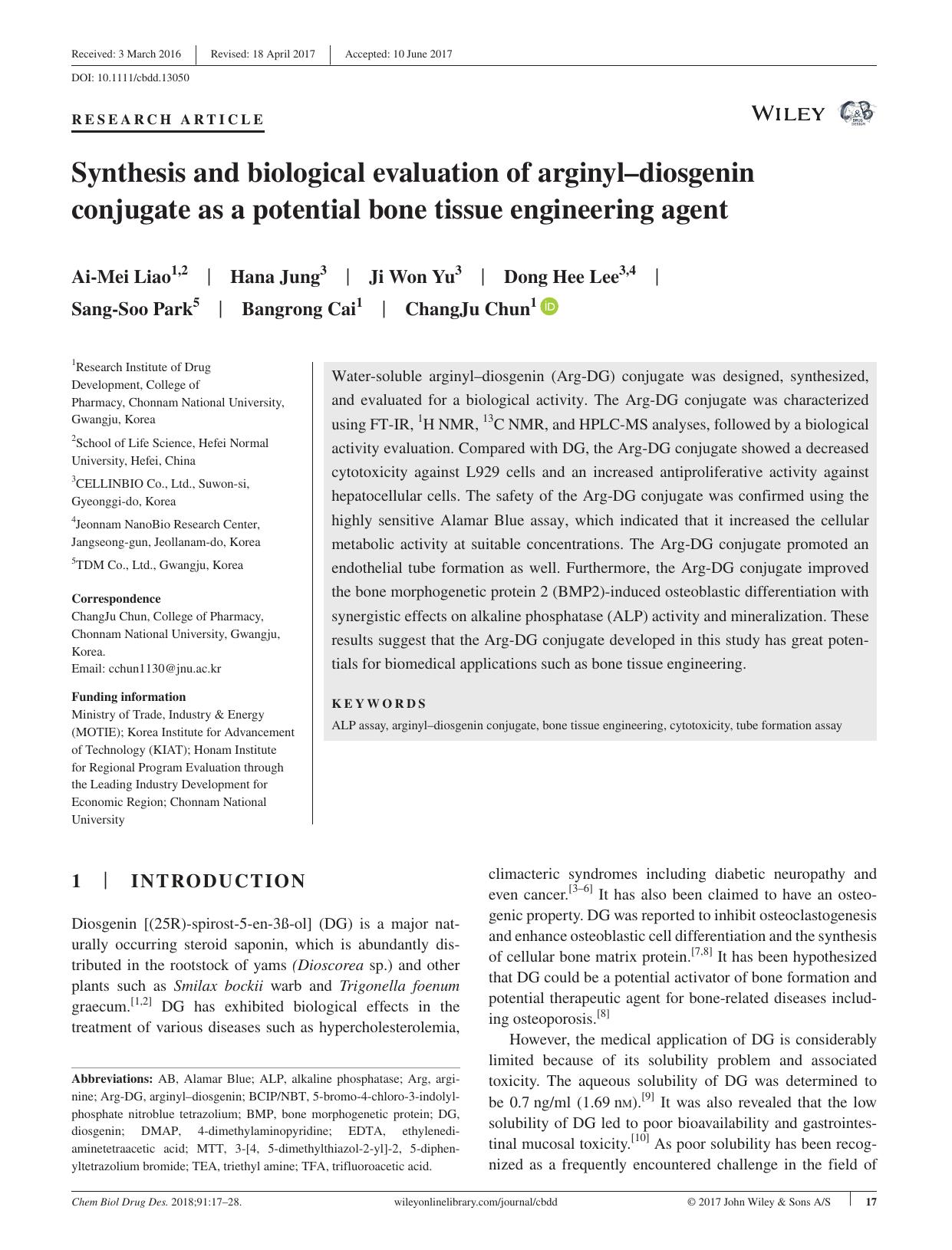 Synthesis and biological evaluation of arginyl–diosgenin conjugate as a potential bone tissue engineering agent by unknow