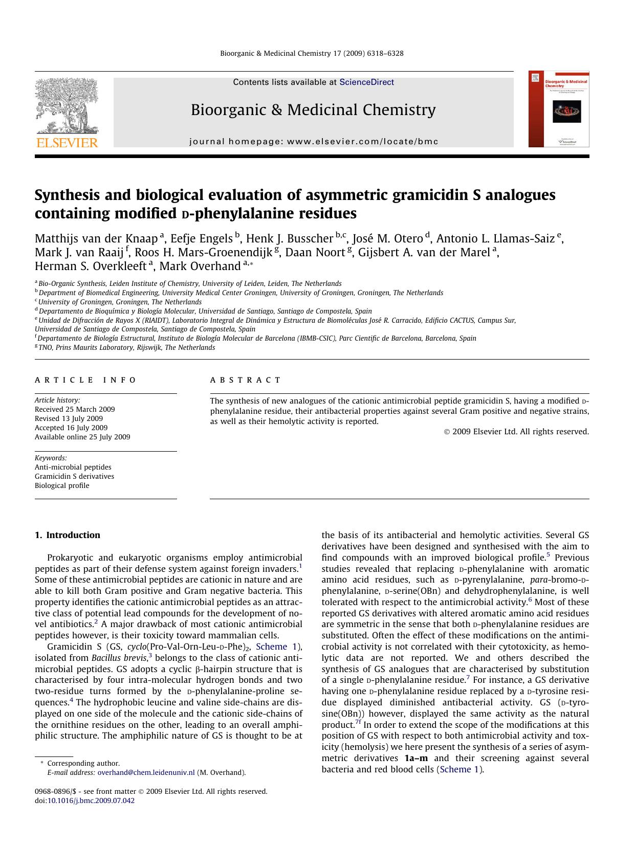 Synthesis and biological evaluation of asymmetric gramicidin S analogues containing modified d-phenylalanine residues by unknow
