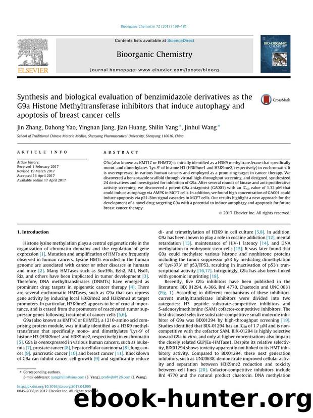 Synthesis and biological evaluation of benzimidazole derivatives as the G9a Histone Methyltransferase inhibitors that induce autophagy and apoptosis of breast cancer cells by Jin Zhang & Dahong Yao & Yingnan Jiang & Jian Huang & Shilin Yang & Jinhui Wang