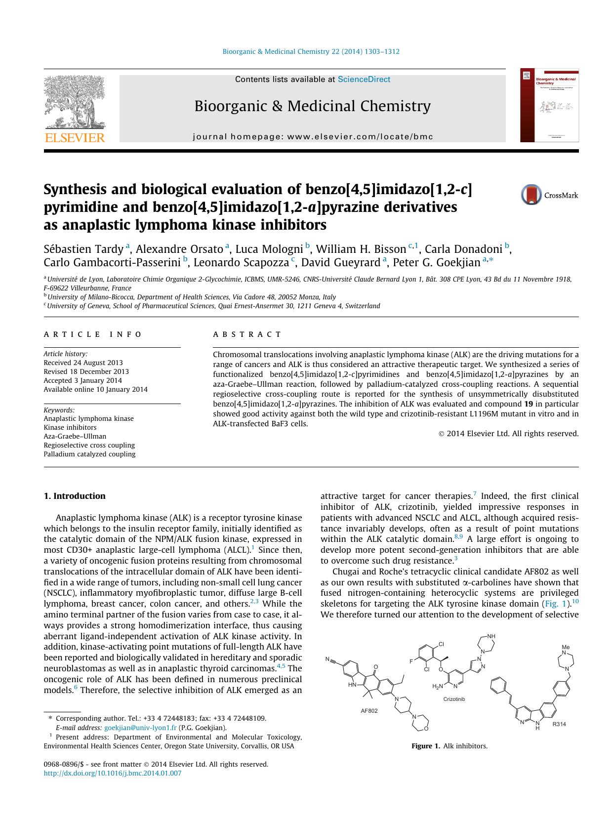 Synthesis and biological evaluation of benzo[4,5]imidazo[1,2-c]pyrimidine and benzo[4,5]imidazo[1,2-a]pyrazine derivatives as anaplastic lymphoma kinase inhibitors by unknow