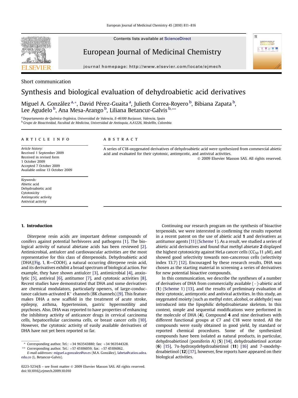 Synthesis and biological evaluation of dehydroabietic acid derivatives by unknow