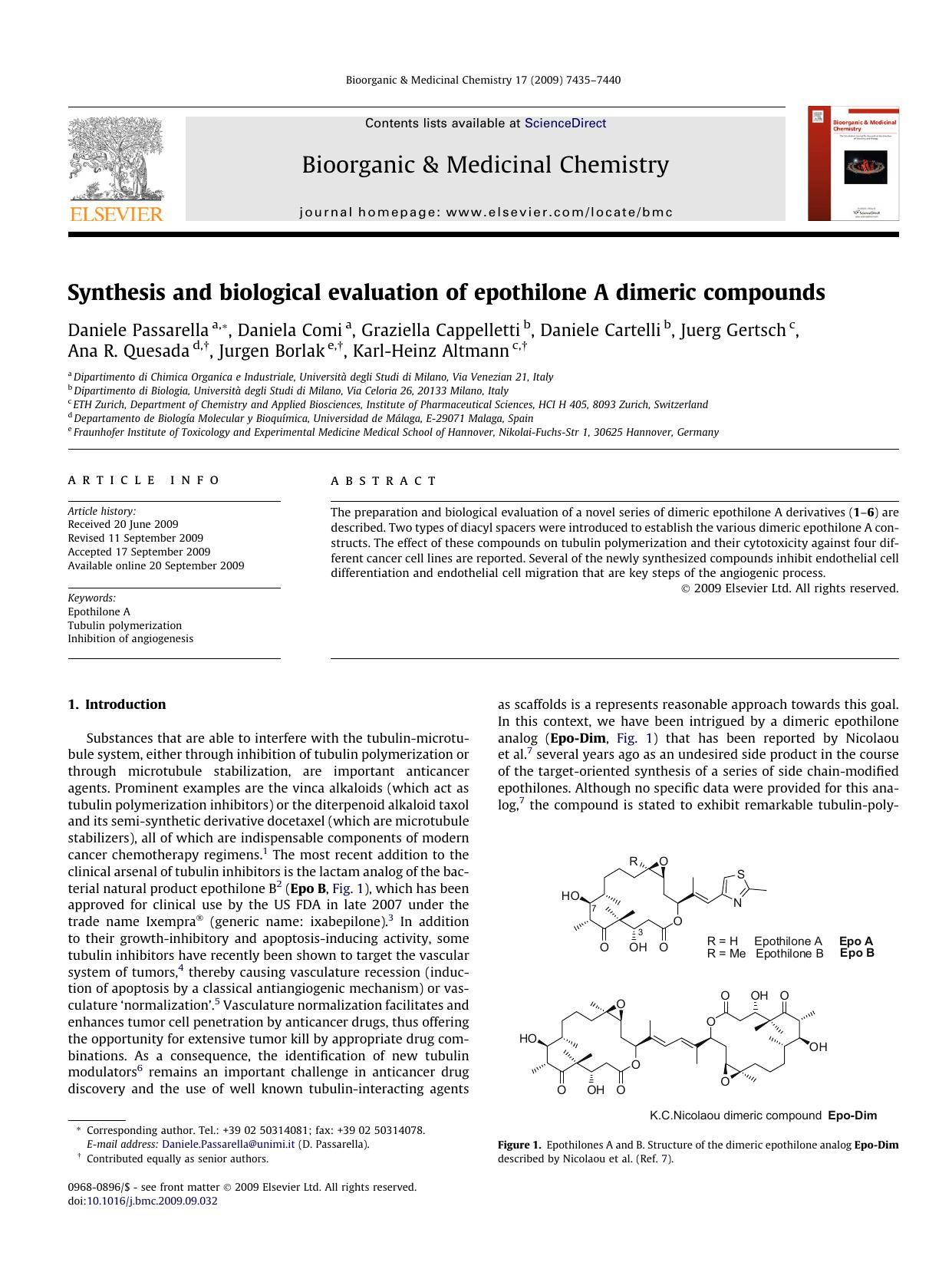 Synthesis and biological evaluation of epothilone A dimeric compounds by unknow
